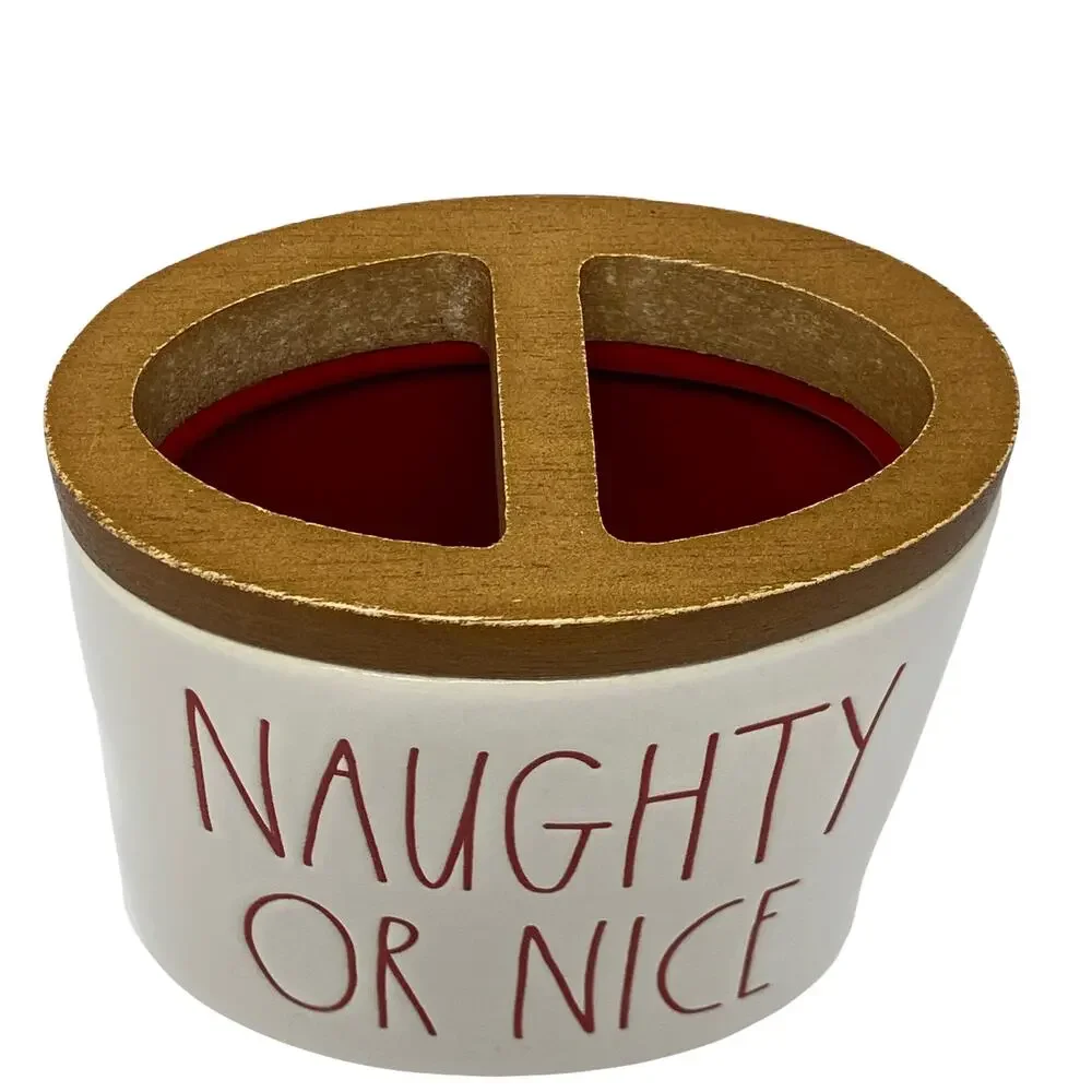 Rae Dunn Christmas Farmhouse 4 X 4  Naughty Or Nice Ceramic Toothbrush Holder